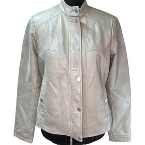 B by Bernardo Faux Leather Moto Jacket Gray/ Taupe Size M